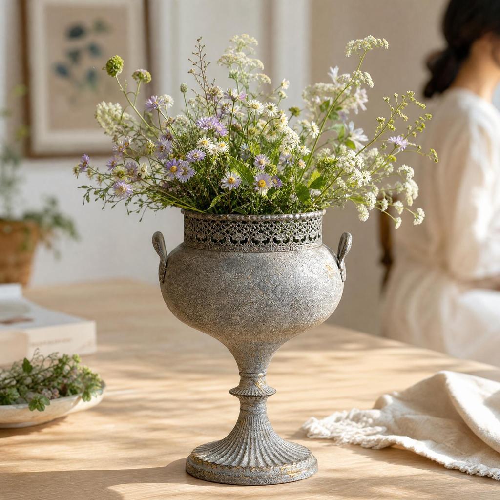Iron Ornamental Planter Metal Oval with Openwork Rim Ornate for Balcony