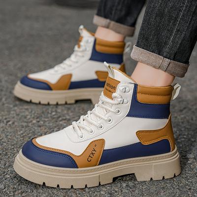 New Autumn High Top Thick Sole Style Boots Men's Casual Fashion Shoes Anti Slip  Wear-resistant  Waterproof High Top Boots