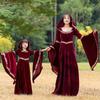 Medieval Vampire Witch Hooded Wine Red Dress Cosplay Halloween Costume Carnival