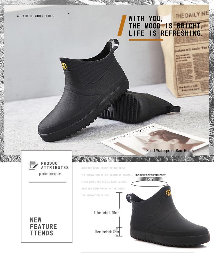 Men's Low-Cut Waterproof Non-Slip Rubber Rain Boots for Car Washing and Outdoor Fashion.