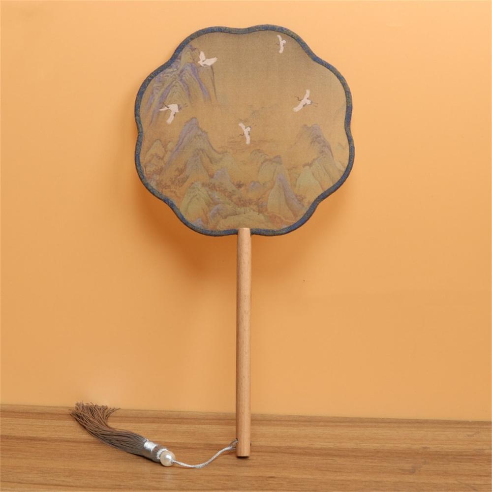 Chinese Landscape Painting Silk Fan Vintage Hand Fans Semi-Transparent Traditional Round Fan Home Decoration Ornaments Dance Fan