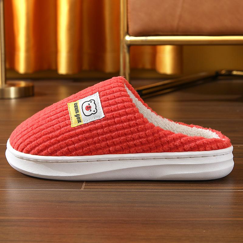 Male Winter Cotton Home Slippers Anti Slip Thick Sole Warm Floor Couple Slippers Female