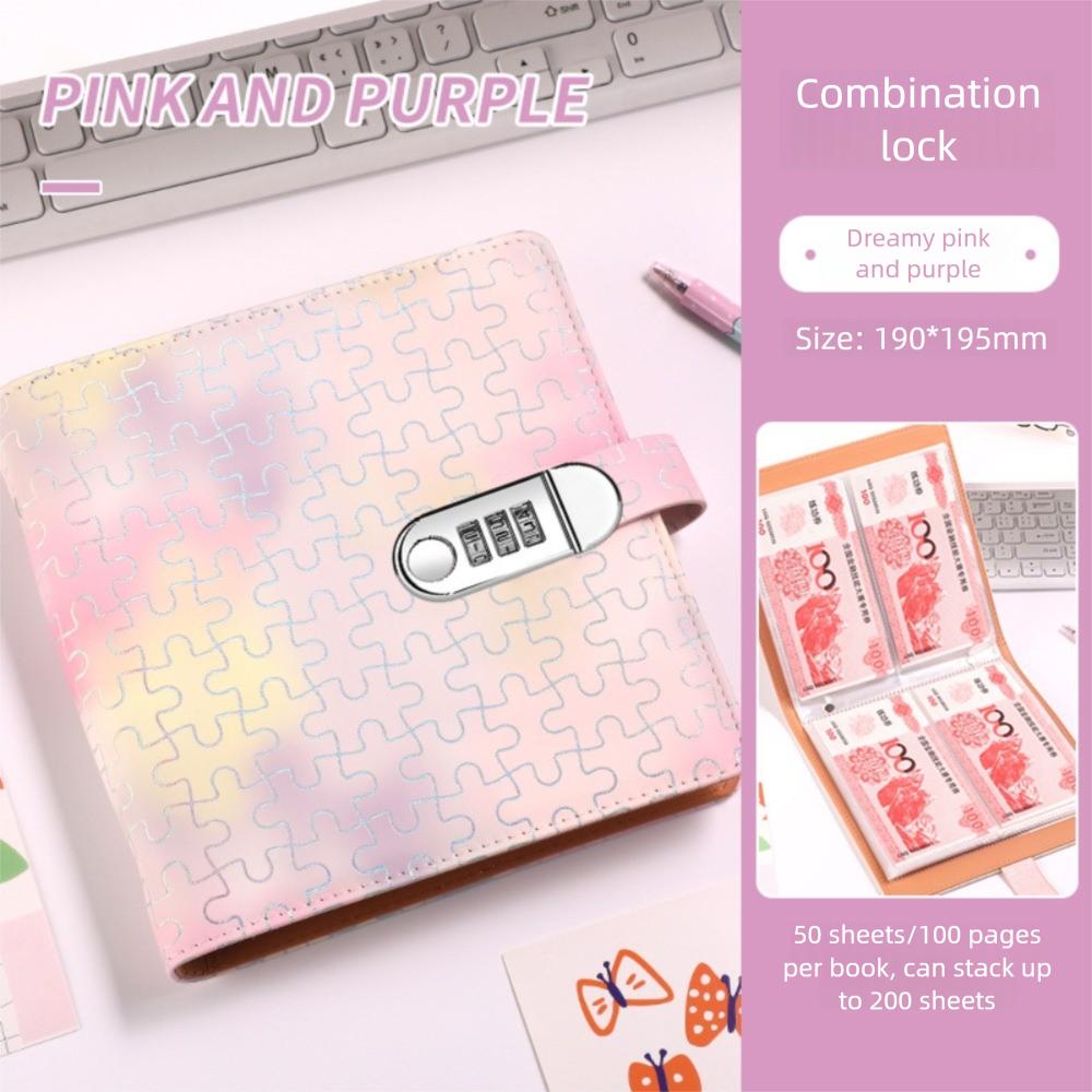 PU Money Collection Book With Password Lock Savings Binder Gifts Savings Challenges Book  Children