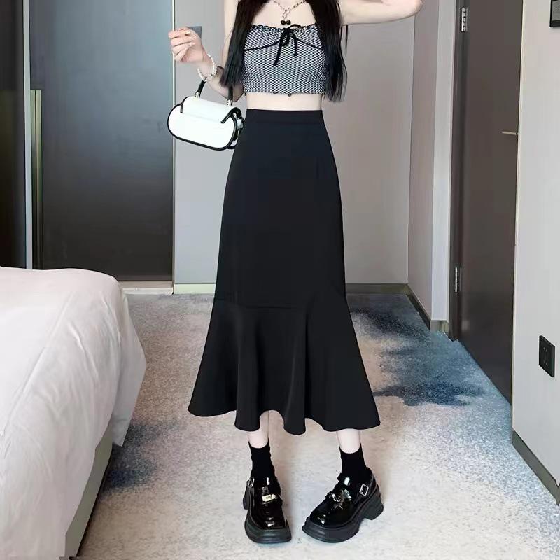 

Летняя юбка-годе большого размера для миниатюрных - Высокая талия, Неровный подол, Дизайн, облегающий бедра 3XL чёрный