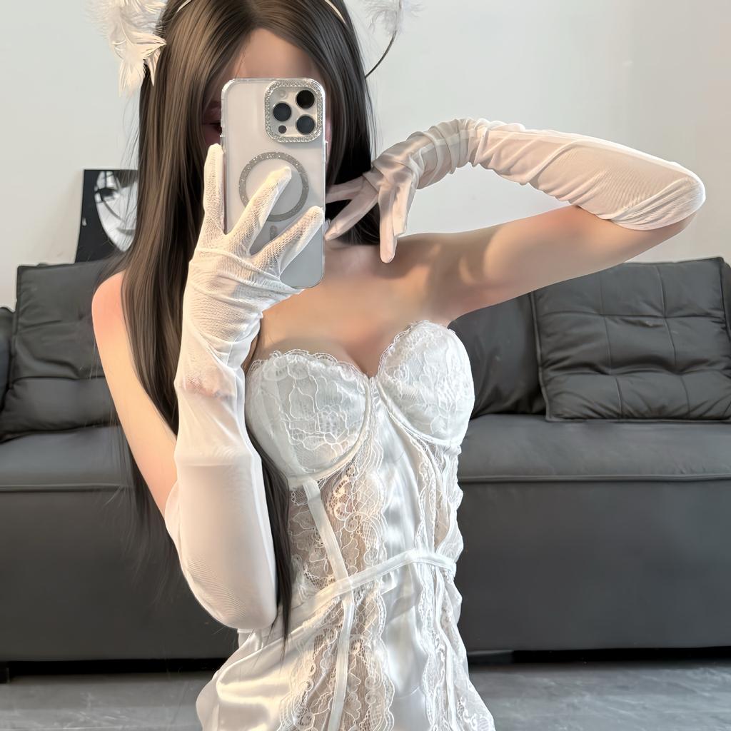 Erotic Underwear, Long-sleeved Gloves, Ultra-thin and Smooth Lace Trimming, Oily and Bright, Sexy, Pure Desire, Temptation and Elasticity