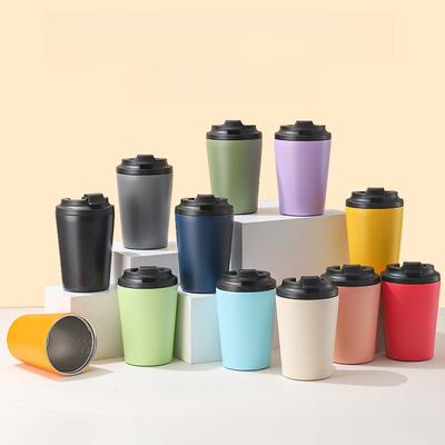 350ml Matte Solid Color 304 Stainless Steel Coffee Tumbler, Scale Mark Insulated Travel Mug with Flip Lid for Car Office Commute
