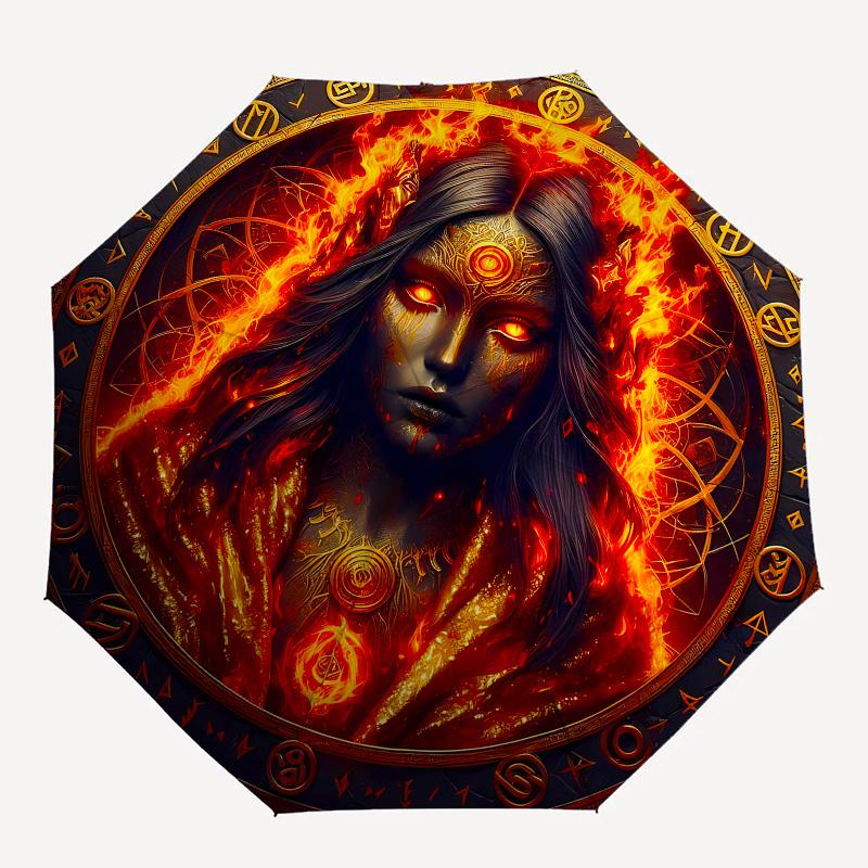 Flame of Passion: Mystical Amulet with Fiery DesignUmbrella, Portable 3-Fold Compact Umbrella,Christmas Gift ES661