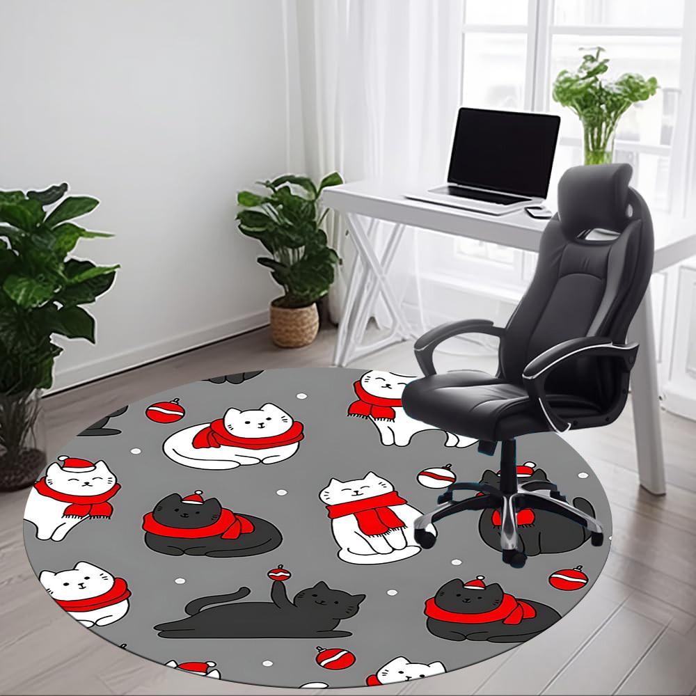1pc Christmas Cats Office Round Area Rug, Under Office Chairs Bedroom Living Room Home Decor, Room Deco, Available in Various Sizes
