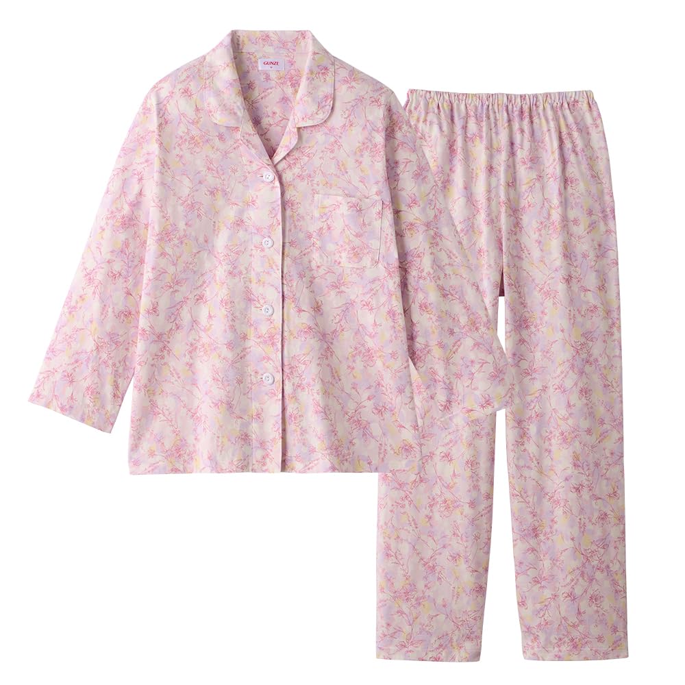 

long sleeves and pants elastic holes in sleeves and leg moisturizing and tailored pink [Gunze] Women s pajamas, (with openings), antibacterial, розовый