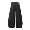 Mens Vintage Raw Washed Denim Jeans Straight Cut Loose Fit Workwear Style Casual Pants
