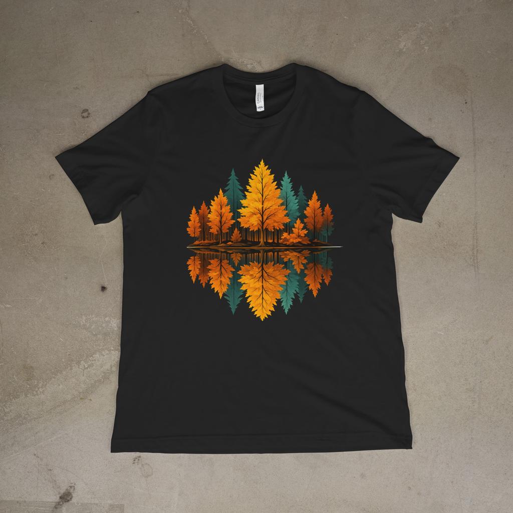 Autumn Forest Reflection T-Shirt Fall Trees Nature Graphic Unisex Tee
