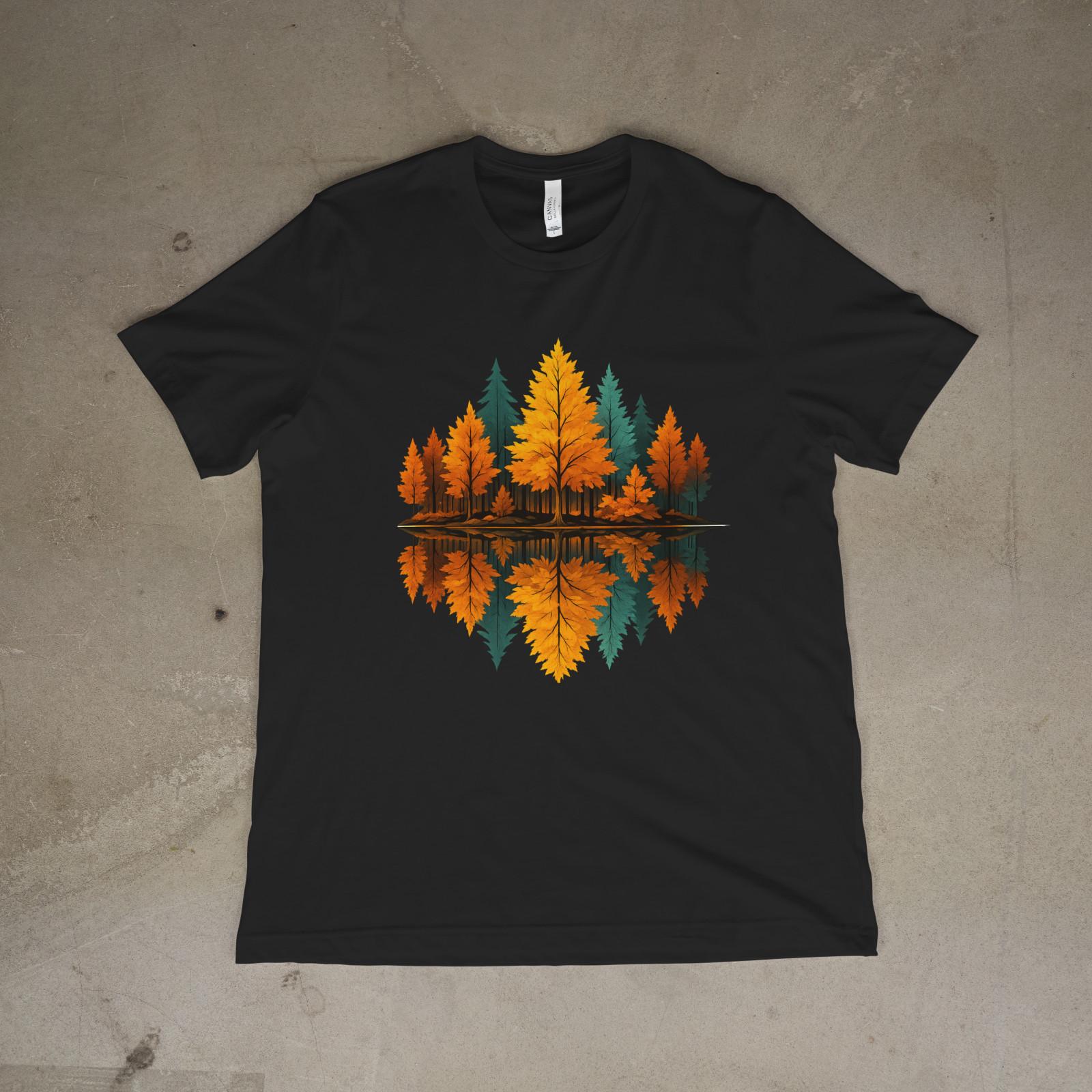 Autumn Forest Reflection T-Shirt Fall Trees Nature Graphic Unisex Tee XL