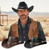 Retro Western Cowboy Hat with Fashion Bull Head Buckle Wide Brim Sun Protective Hat for Country Concerts Beach