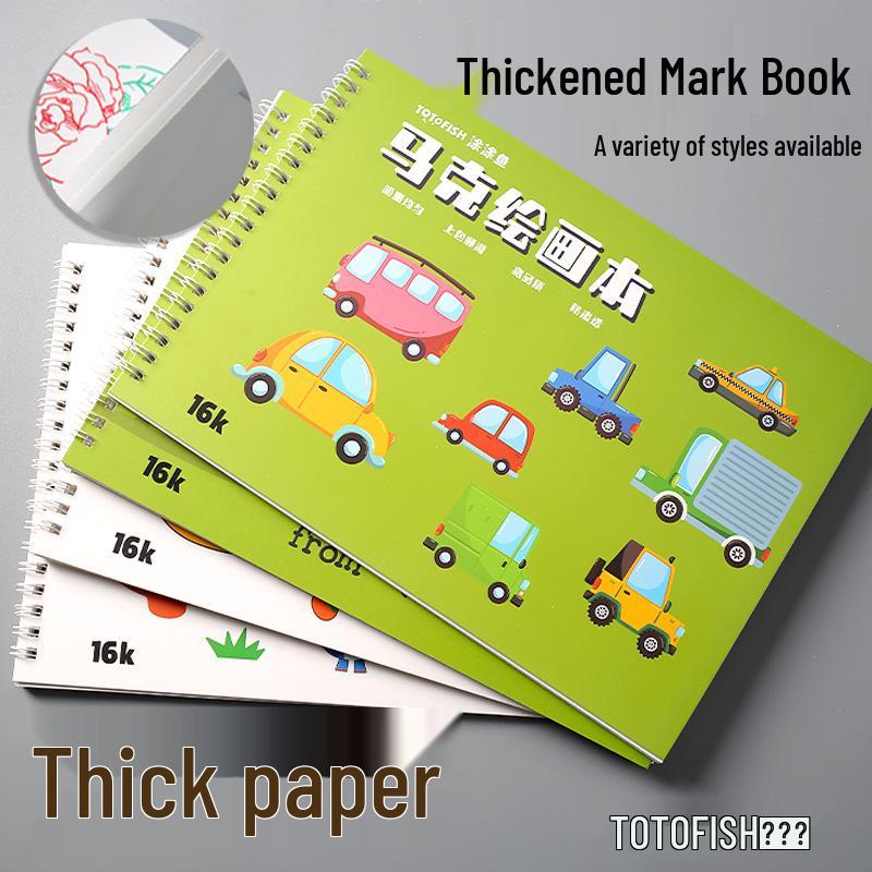 A4 Non-Bleeding Marker Drawing Book for Kids - Blank Pages for Boys & Girls 16k/30 Pages Bear Goes to Work