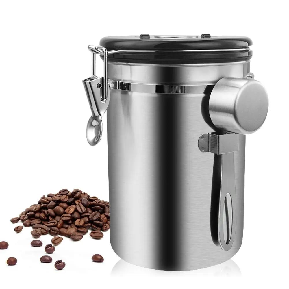 Stainless Steel Airtight Coffee Container Storage Canister Set Jar with Scoop for Coffee Beans Tea 1.5L Tools
