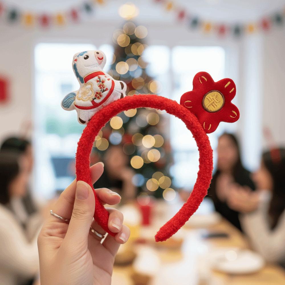 Cartoon 2026 New Year Headband Mascot New Year Headpiece Sweet Horse Hair Hoop  Party Decoration