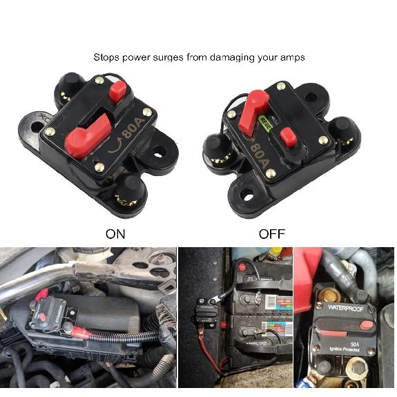 DC Circuit Breaker 50A 200A Reset 12V-24V Fuse Holder for Car Audio Amps Protection Solar System Inverter Replace Fuses Fuses4