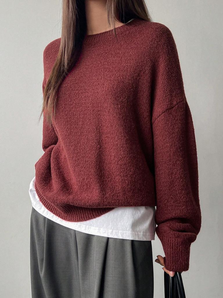 Simple Turtleneck Sweater Round Neck Sweater Solid Color Top