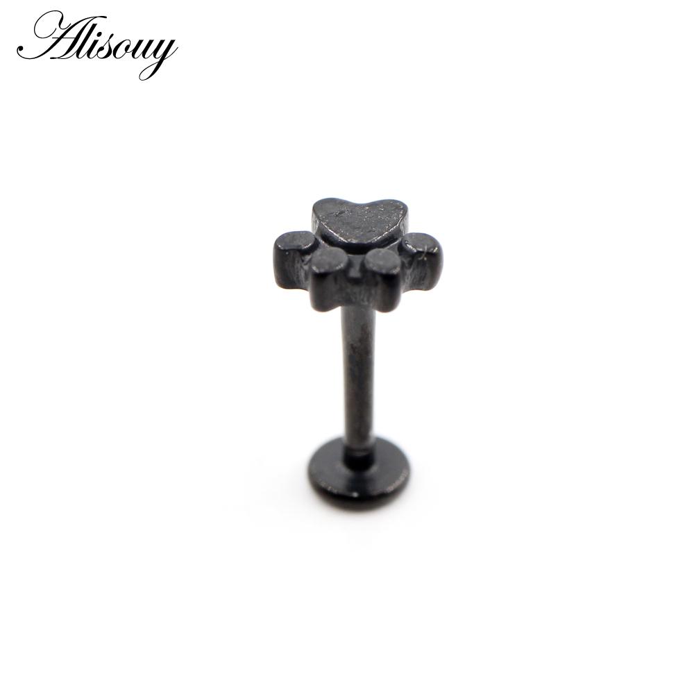 Alisouy 1 Stück Edelstahl Hundepfotenabdrücke Blatt 16G Tragus Helix Bar Labret Lippenring Knorpel Ohr Ohrring Piercing Körperschmuck