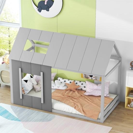 Toy Room Ergonomic Design Baby Bed with Roof Window Strong Infant Load Bearing House Shape Cot Bedroom Furniture Children