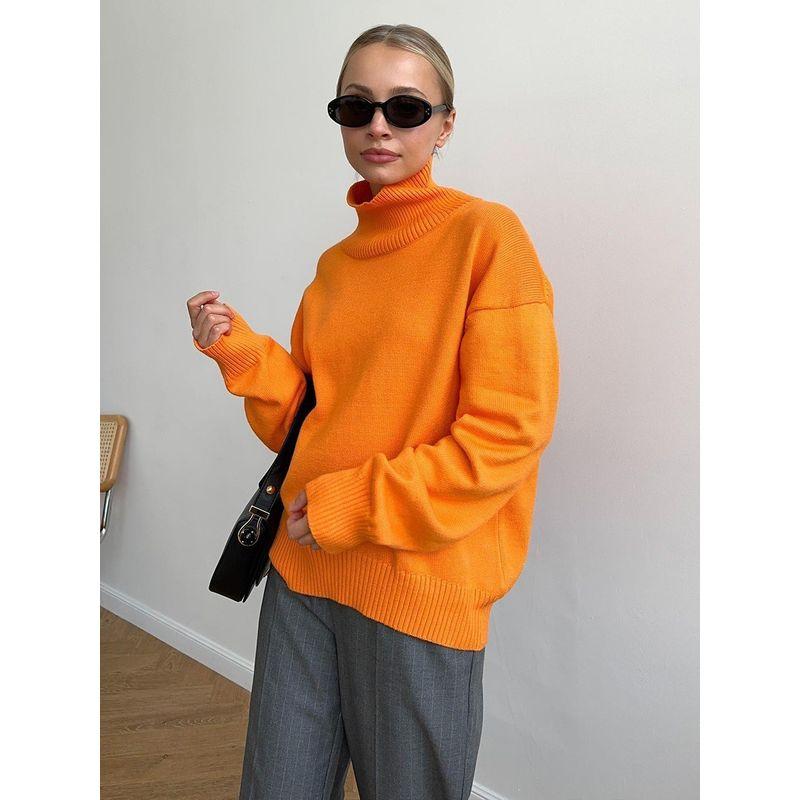 Western Style New Fashion Casual Loose Turtleneck Sweater Top Knitted High Neck Sweater