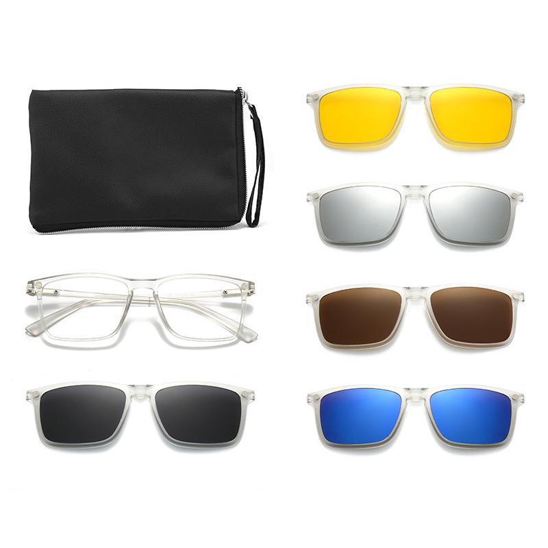 Transparent Square Frame Women Sunglasses 6 In 1 Magnetic Clip Glasses Men Night Vision Eyewear