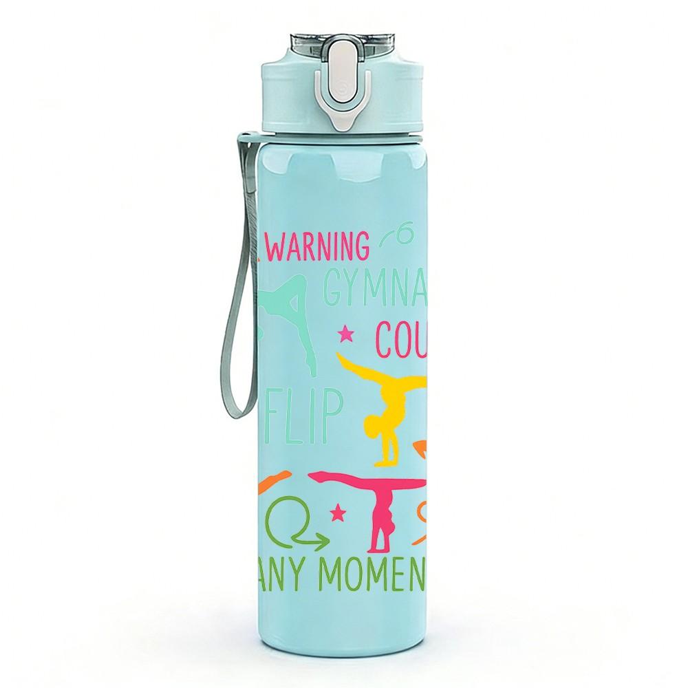 1PC Gymnast Flip Warning Quote 750ml Color Plastic Sports Water Bottle Leakproof Flip Straw Lid Suitable for Sports Office Home Use