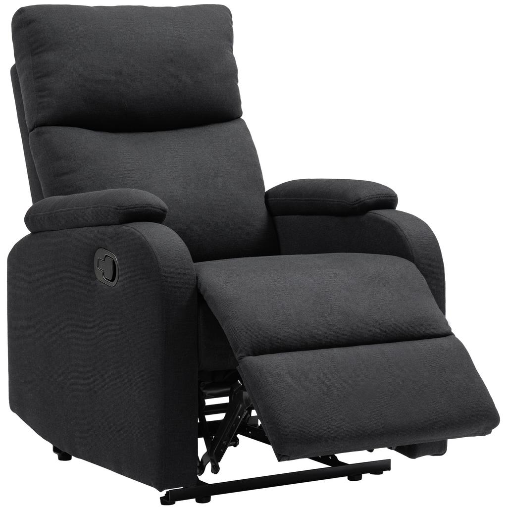 Manually Reclining Armchair To 60 Degrees Extra Padded In Fabric with Footrest, Black