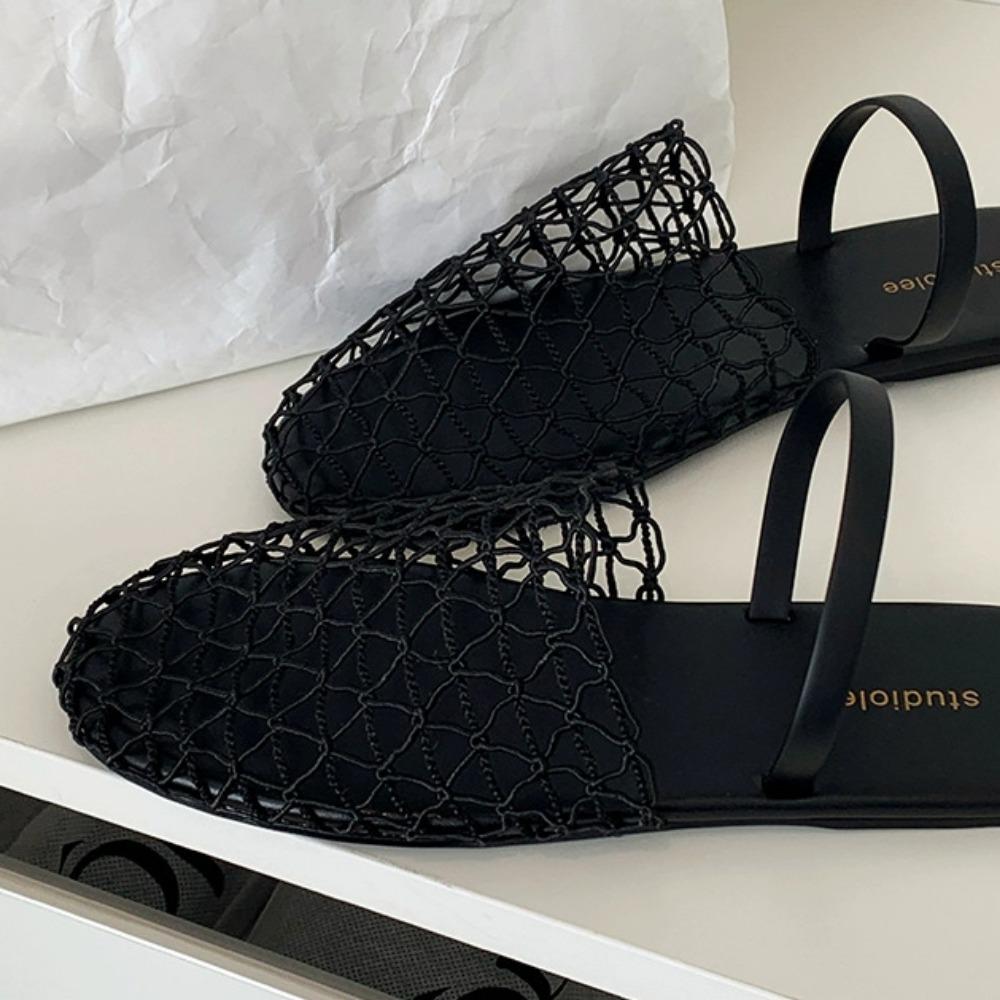 Slippers for Women 2025 Summer New Mesh Hollow Out One-piece Strap with Toe Cap Flat Sandals for Women's Mesh Slippers Women