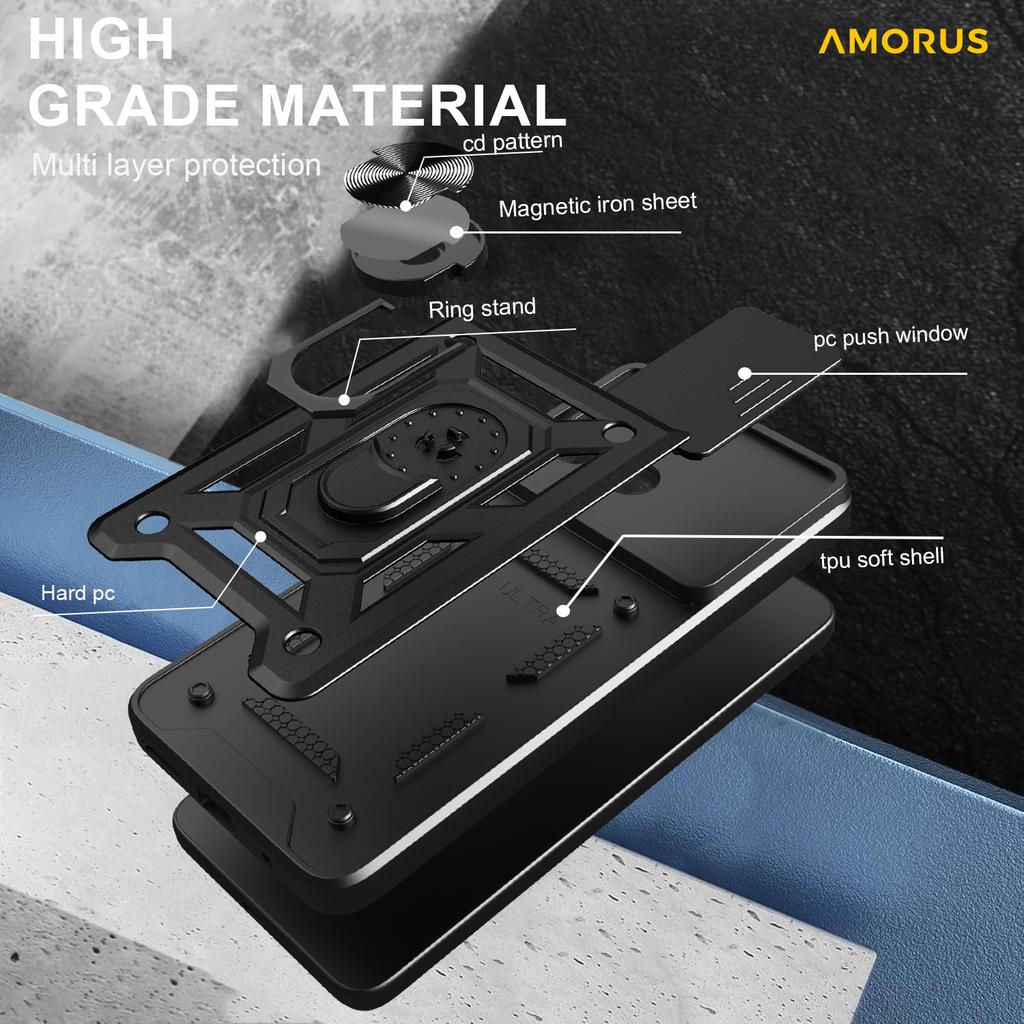 AMORUS For Xiaomi Redmi A5 NFC (EU) (173.45mm) Case Kickstand PC+TPU Phone Cover with Camera Lens Slider