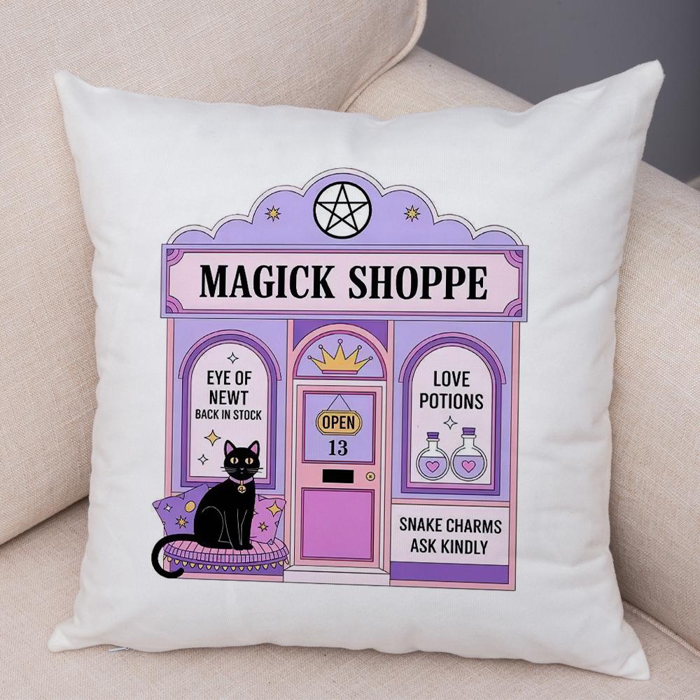 Witch Vibes Pillowcase Double Print Spooky Cats Cushion Cover Soft Plush Magic Potions Pillowe Case for Sofa Home Car
