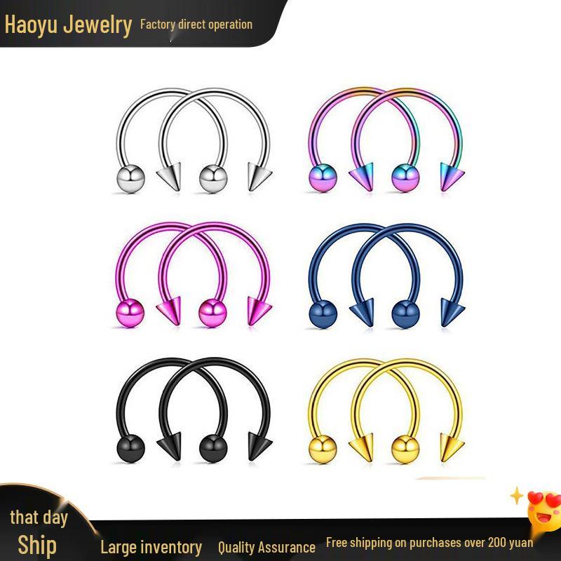 Stainless Steel C-Shaped Horseshoe Nose Ring and Stud Earrings for Body Piercing