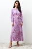 Women's Hijab Dress New Season Fashion Multi-Colored Floral Belt Detailed Lined Pleated Chiffon Woven Dress