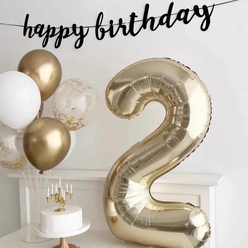40inch Light Gold Foil Number Balloons for 1st Kids 30th Adult Birthday Party Decoration Supplies Large 0-9 Helium Digit Globos