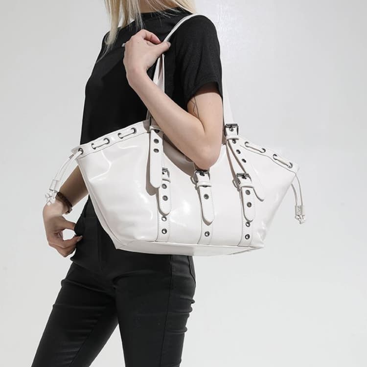 Rivet Metal Buckle Drawstring Tote Bag Women's Shoulder Bag