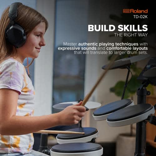 Roland TD-02K V-drums Electronic Drums, Entry-Level Model, Compact, Bluetooth Connectivity, Beginner-Friendly, Pad Upgrades Available