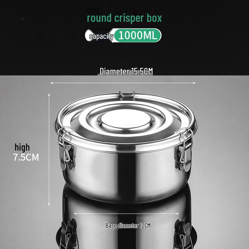 Stainless Steel Fresh-Keeping Refrigerator Storage Box with Sealed Lid for Fruit and Bento Portions.