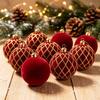 6cm Burgundy Flocked Christmas Baubles with Gold Glitter, 48Pcs Gift Box, 4 Patterns Xmas Tree Hanging Ornaments