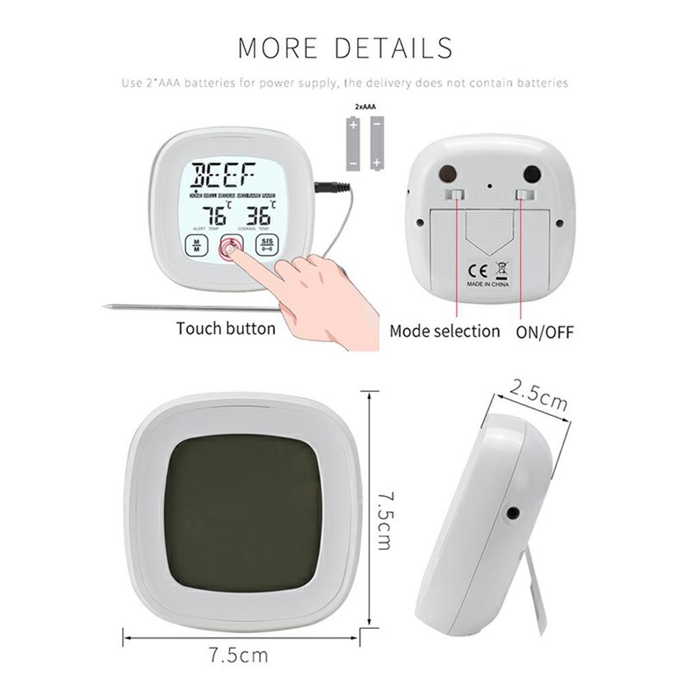 TS-802A-1 2.3 Inch Touch Screen 8 Food Types Digital Meat Thermometer for BBQ Grill Cooking with Timer