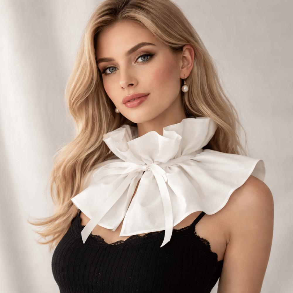 Ribbon Tie Faux Ruffled Shawl Ruff Lace Up Pleated Retro Fake Stand Collar  Girls Clothes