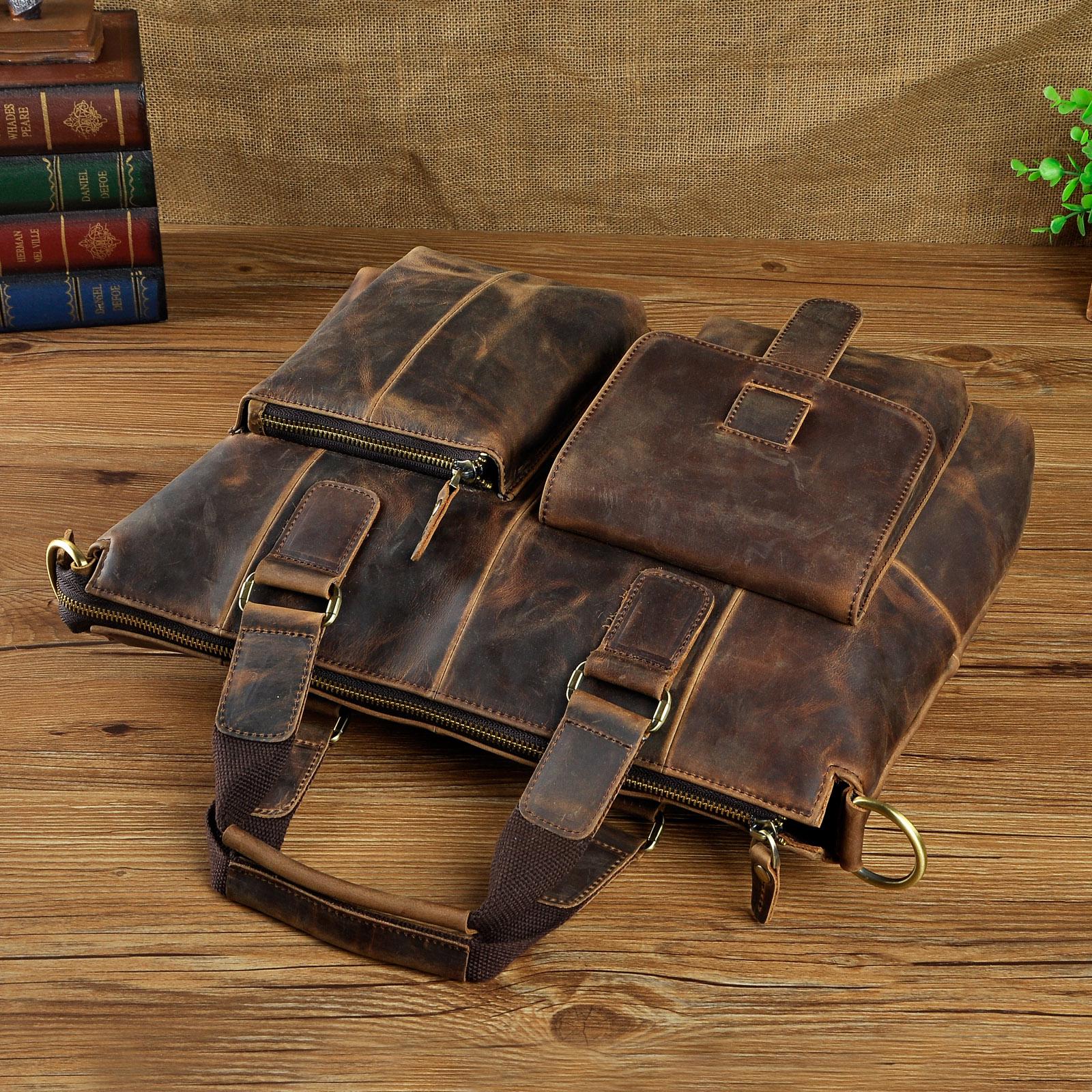 Мужской портфель из натуральной кожи темно-коричневого — фото 7