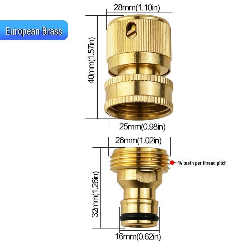 American Brass 3/4" Garden Hose Quick Connectors, Male & Female, 6-Point Adapter.