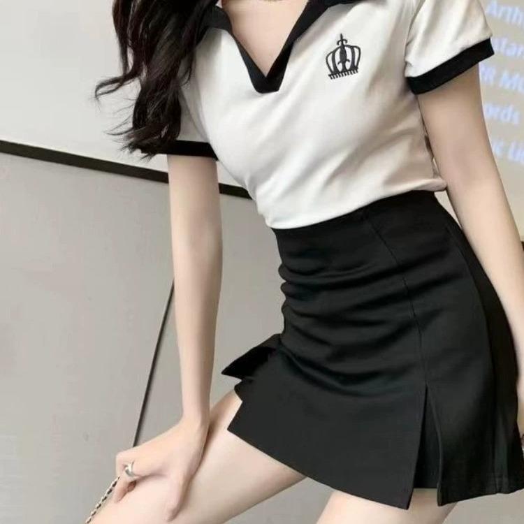 

2024 Women s Black High-Waist A-Line Midi Skirt with Slit - Spring/Autumn Slimming Anti-Exposure Design XS чорний