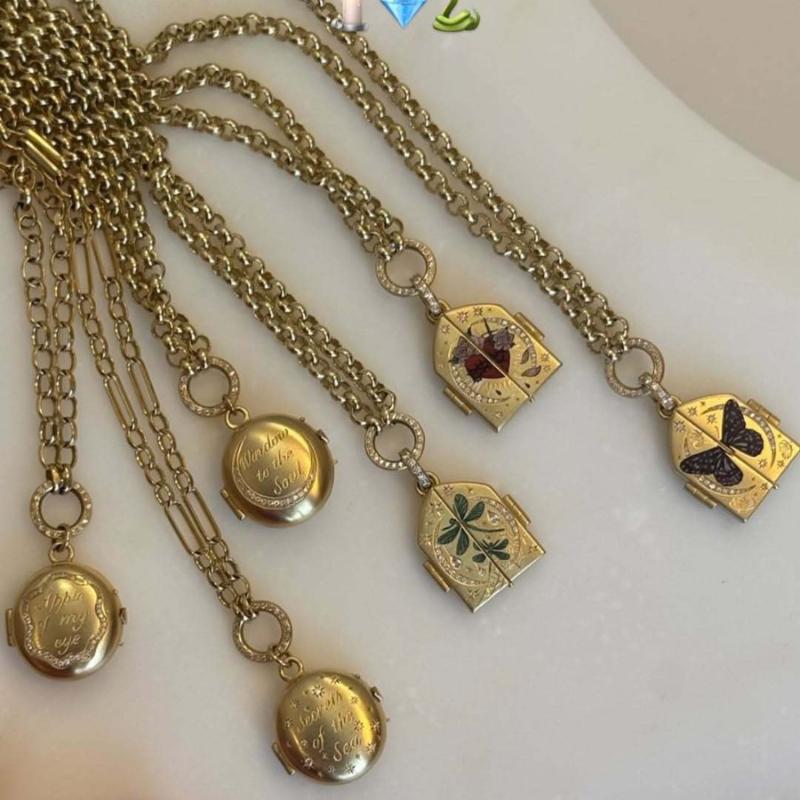 Stainless Steel Painted Printed Adjustable Pendant Opening And Closing Necklace Hand Drawn Flower Heart Pendant Sweater Chain