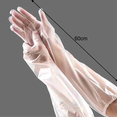 10Pcs/Saco Cpe Luvas Descartáveis Estendidas Transparentes Antiderrapantes Luvas de Limpeza Doméstica de Segurança de Trabalho com Ácido de Grau Alimentício