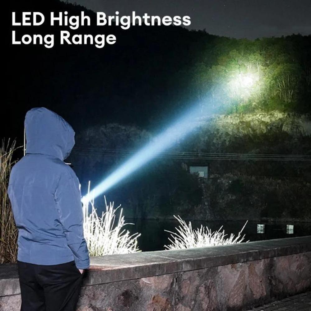 7000lm Powerful Laser LED Flashlight Portable Telescopic Zoom Torch Built-in Rechargable Battery Outdoor Hiking Camping Fishing Lantern