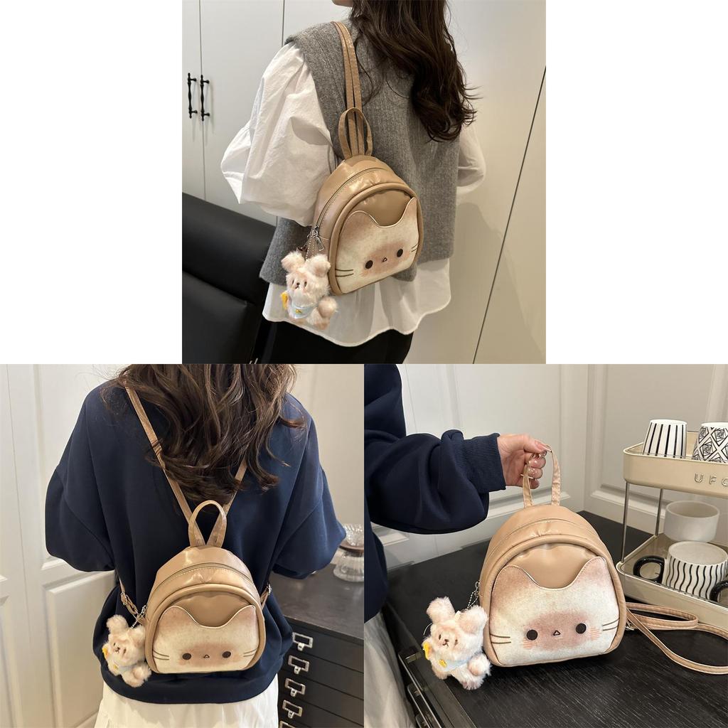 Toast Cat Mini Backpack Pu Streetwear Girl Travel Cute Small Bag With Zipper Closure For Daily Use