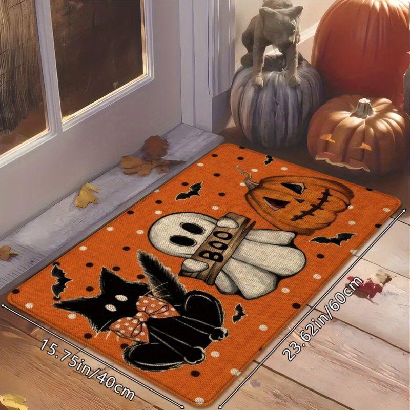 1/2pcs Orange Polka Dot Boo Ghost Halloween Doormat Non-Slip Entry Rug Kitchen Front Door Entryway Fall Decor