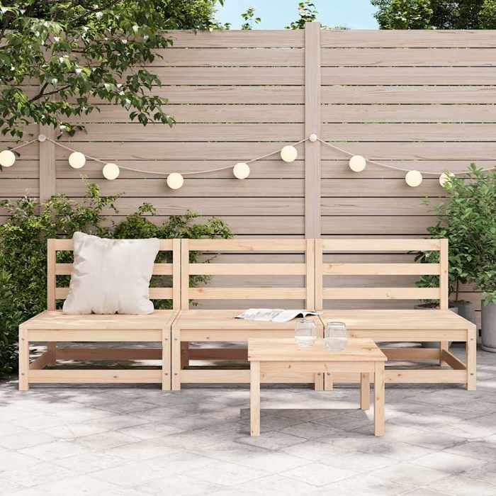 VidaXL Canapés de Jardin sans Accoudoirs 3 pcs, Sièges avec Dossier, Meubles de Terrasse Patio Arrière-cour Extérieur, Bois 837928