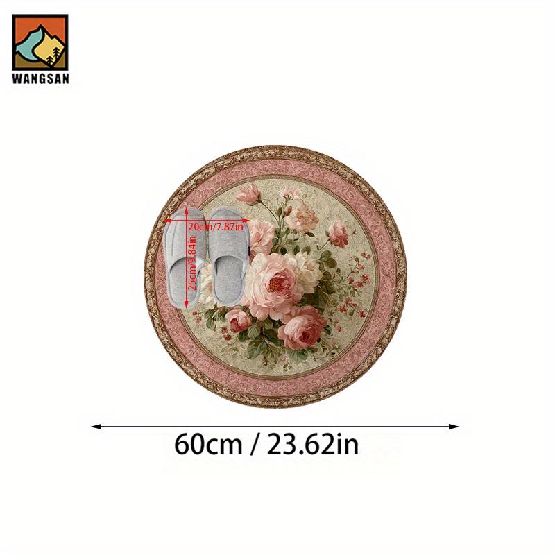1pc Court-Style Pink And White F Patterned Bathroom Anti-Slip Mat,Flannel Material,Round Mat,Fluffy Plush Decoration,Suitable for Bathroom,D 60cm